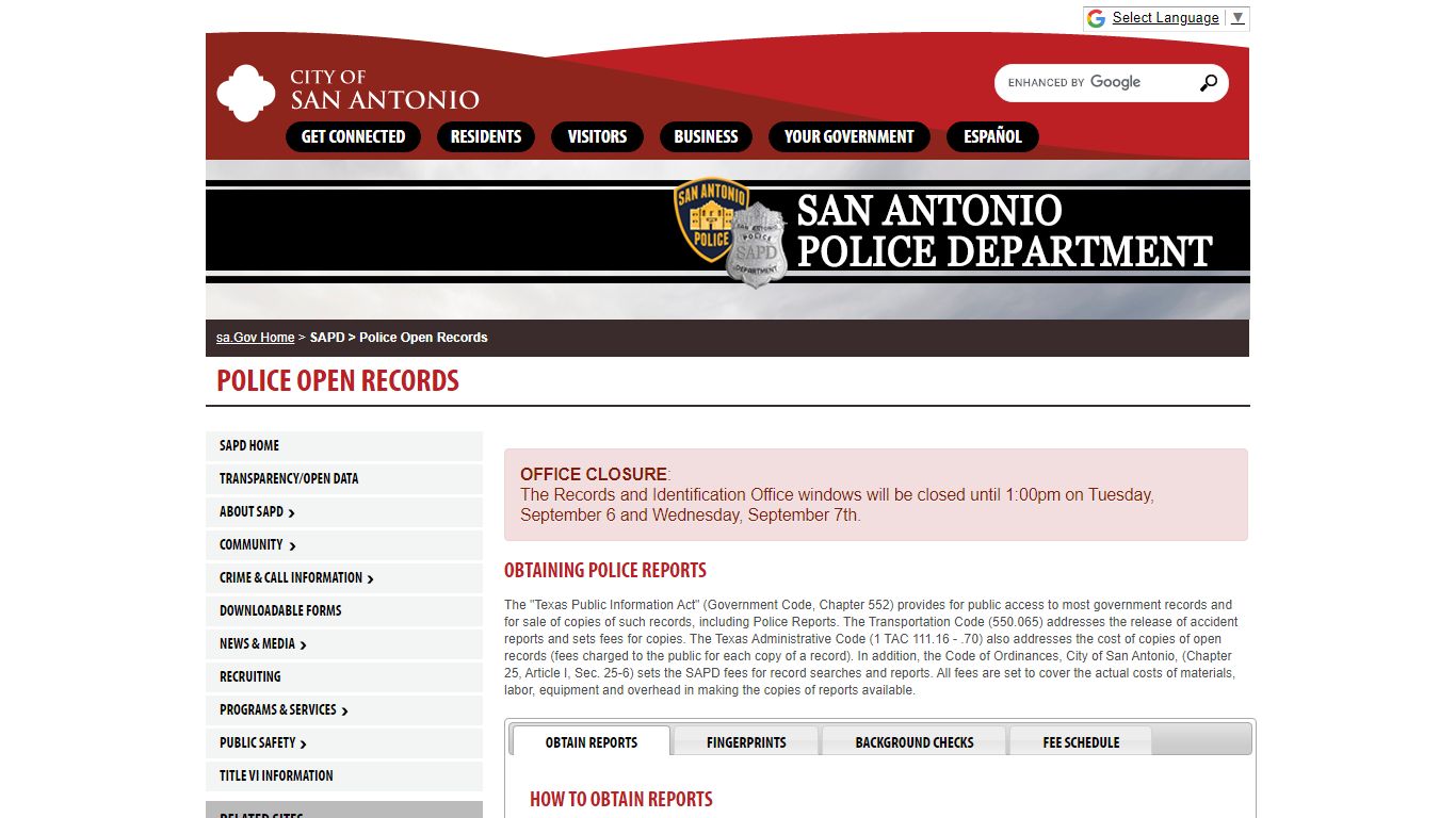 Police Open Records - San Antonio